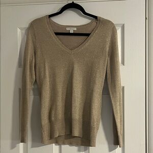 New York & Company Shimmering Gold V-Neck Sweater